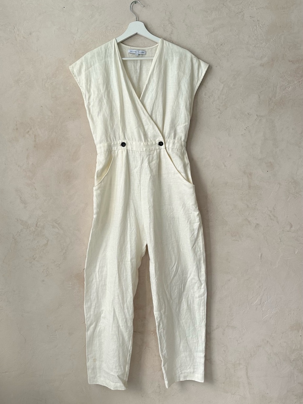 Selva Negra Rupi Wrap Linen Jumpsuit Cloud Linen Made in USA Small